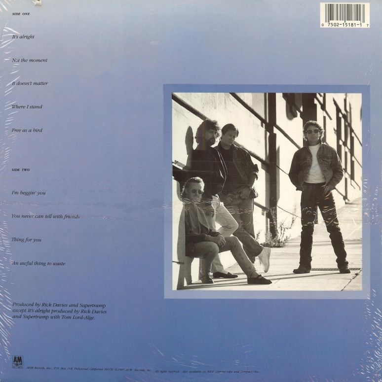 Supertramp  Free As A Bird : LP Back